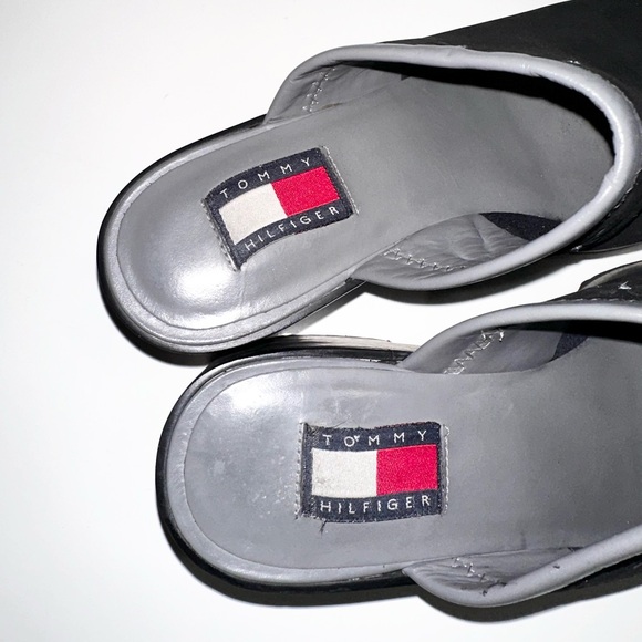 Women’s vintage 90s Y2K Tommy Hilfiger platform wooden chunky leather clogs - Picture 6 of 9